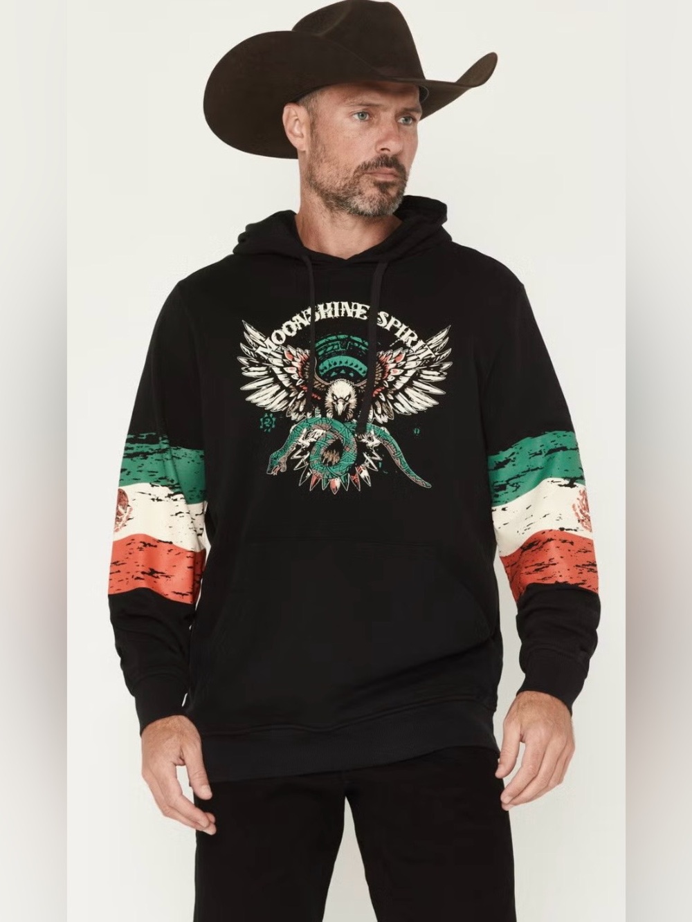 Brad Paisleys- Moonshine Spirit Graphic Hoodie with Green and Red Sleeve Stripes